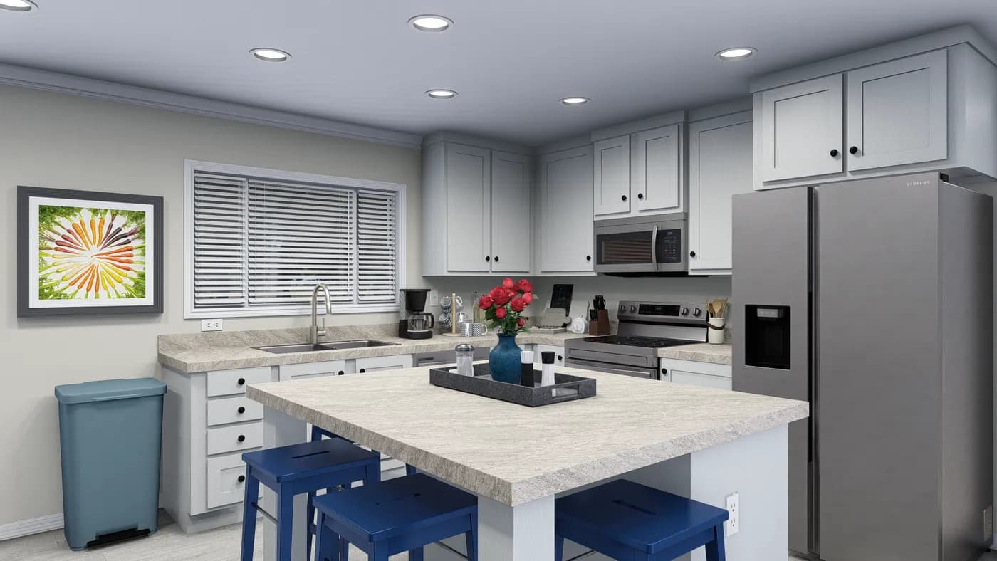 The 4202 "HATTERAS" 6616 Kitchen. This Manufactured Mobile Home features 3 bedrooms and 2 baths.