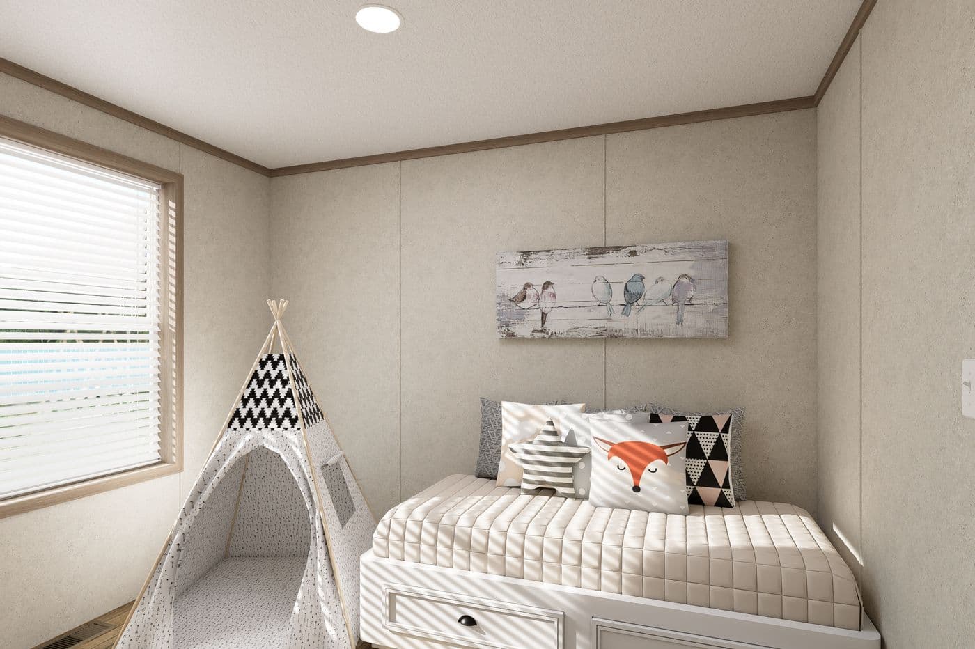 The 6616-CC03 HARBORVIEW 66 Guest Bedroom. This Manufactured Mobile Home features 3 bedrooms and 2 baths.