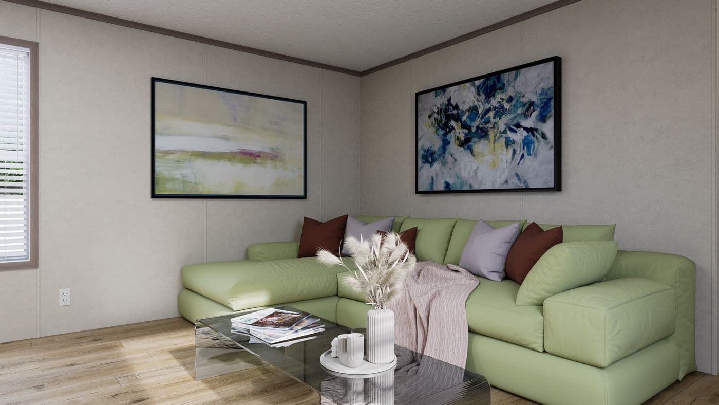 The 5616-CC01 CORNERSTONE 56 Living Room. This Manufactured Mobile Home features 2 bedrooms and 2 baths.