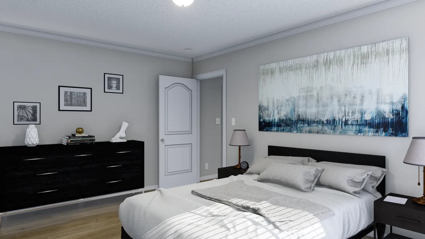 The THE WAVERLY Primary Bedroom. This Manufactured Mobile Home features 3 bedrooms and 2 baths.