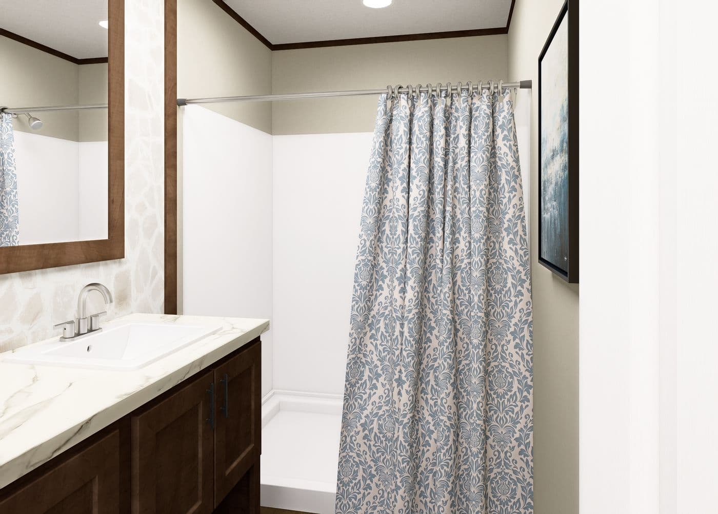 The HUDSON Primary Bathroom. This Manufactured Mobile Home features 3 bedrooms and 2 baths.