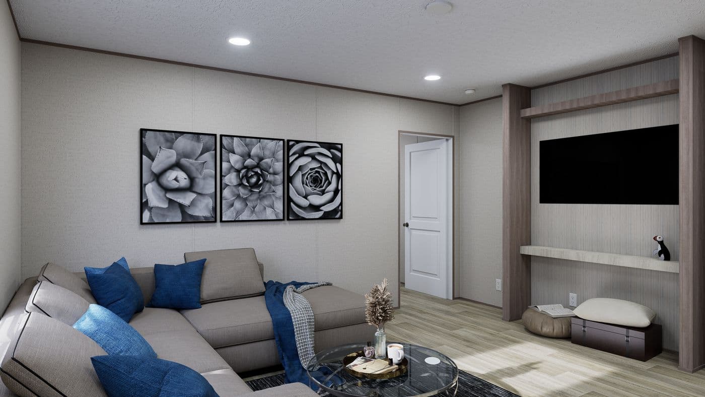 The FOOTHILLS 56 Living Room. This Manufactured Mobile Home features 2 bedrooms and 2 baths.