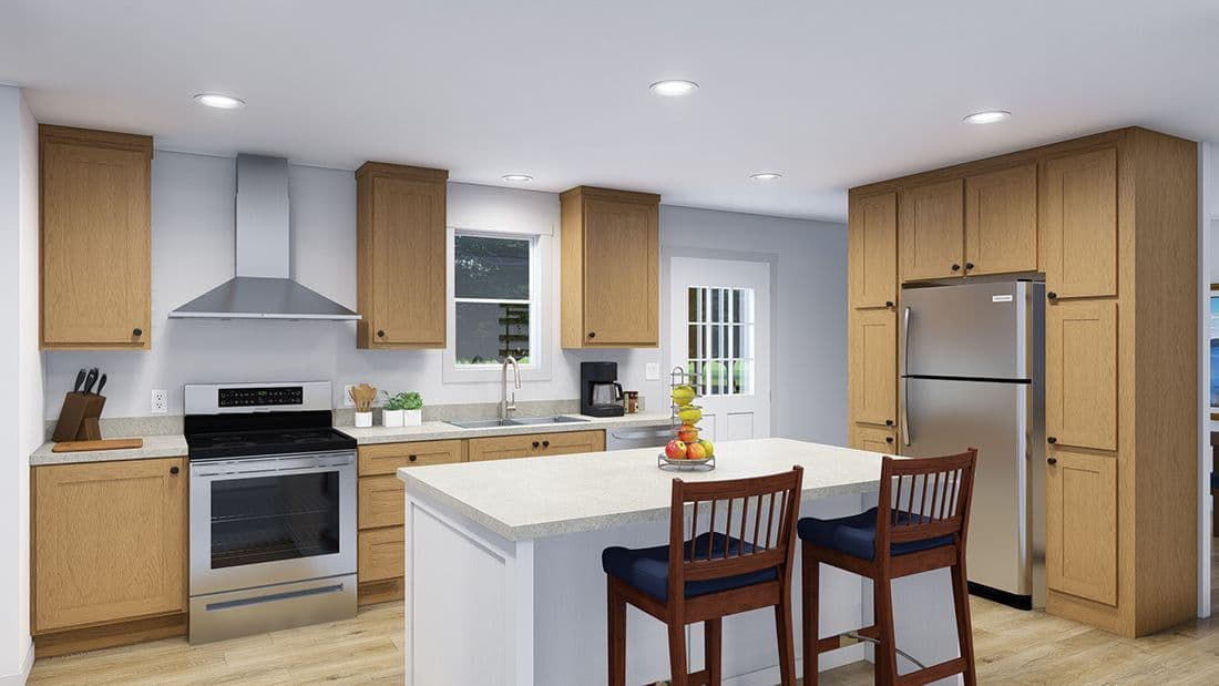 The TEM2856-3A LET IT BE Kitchen. This Manufactured Mobile Home features 3 bedrooms and 2 baths.