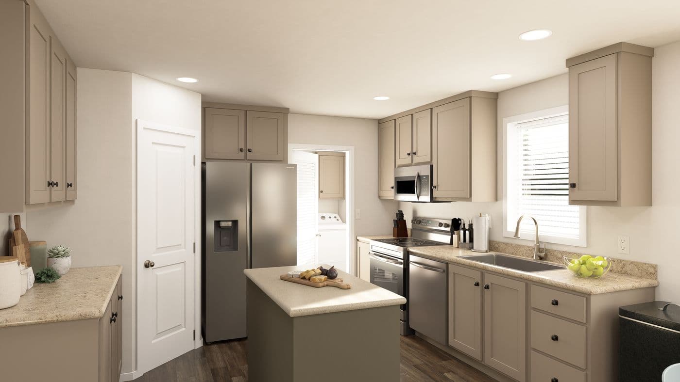 The DRM682F 68'              DREAM Kitchen. This Manufactured Mobile Home features 4 bedrooms and 2 baths.