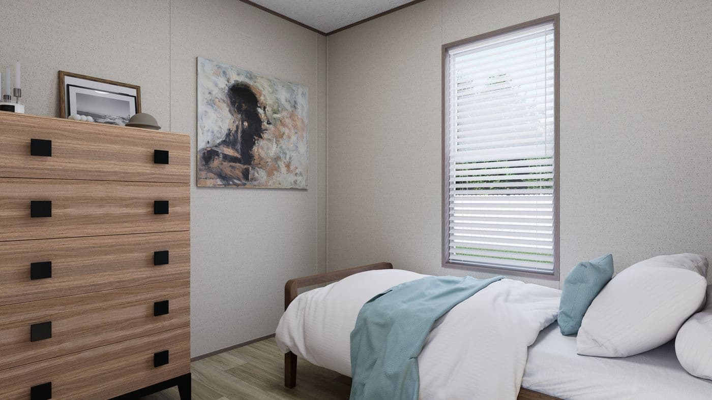 The ROCKY CREST Guest Bedroom. This Manufactured Mobile Home features 3 bedrooms and 2 baths.