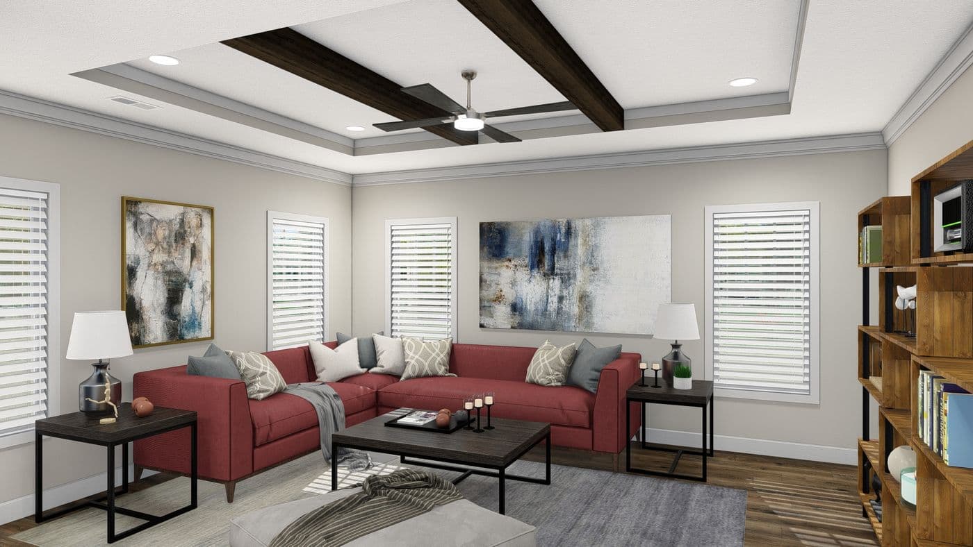 The THE DENALI Living Room. This Manufactured Mobile Home features 3 bedrooms and 2 baths.
