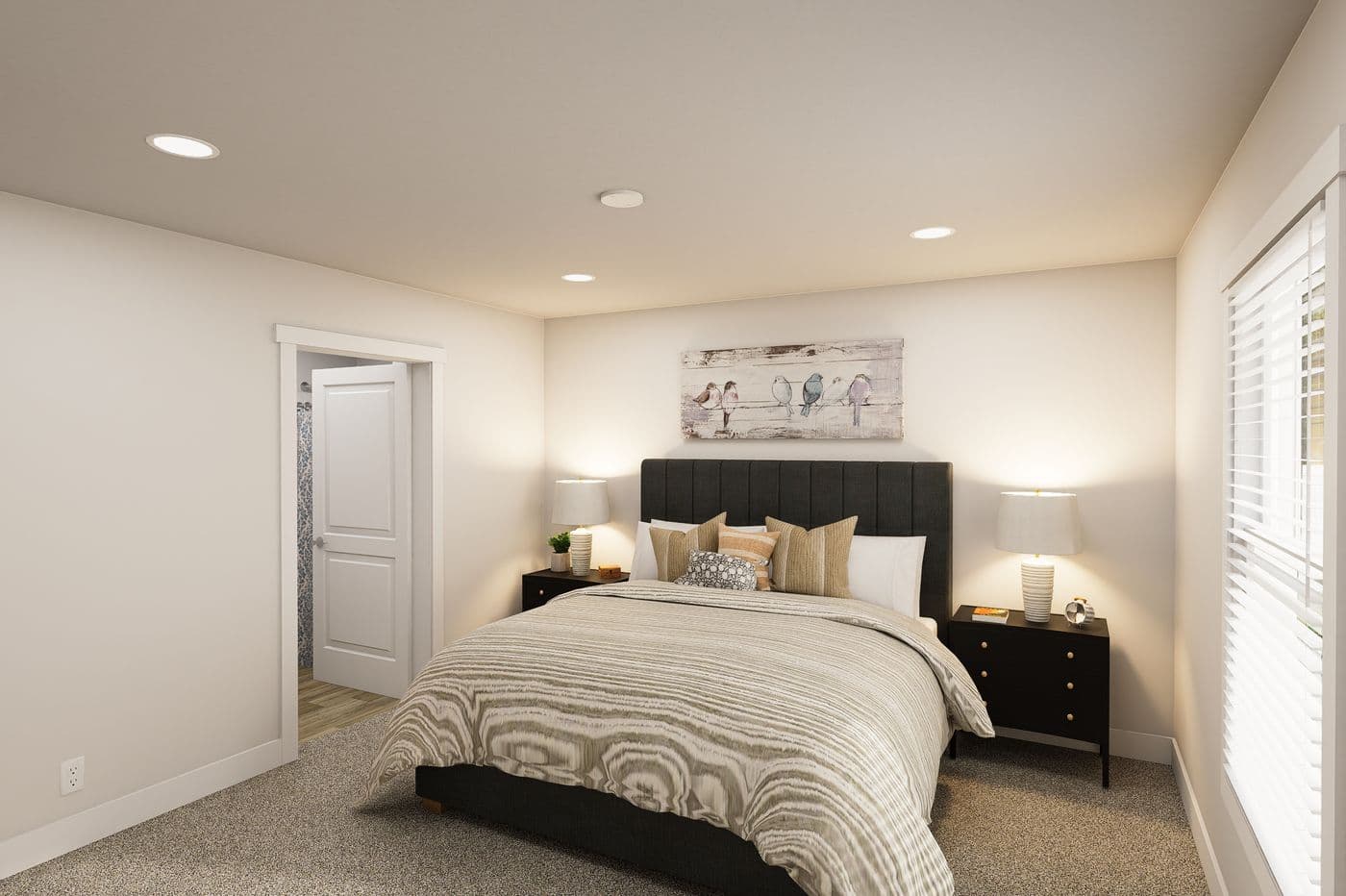The RIGHT CHOICE 110 Primary Bedroom. This Manufactured Mobile Home features 4 bedrooms and 2 baths.