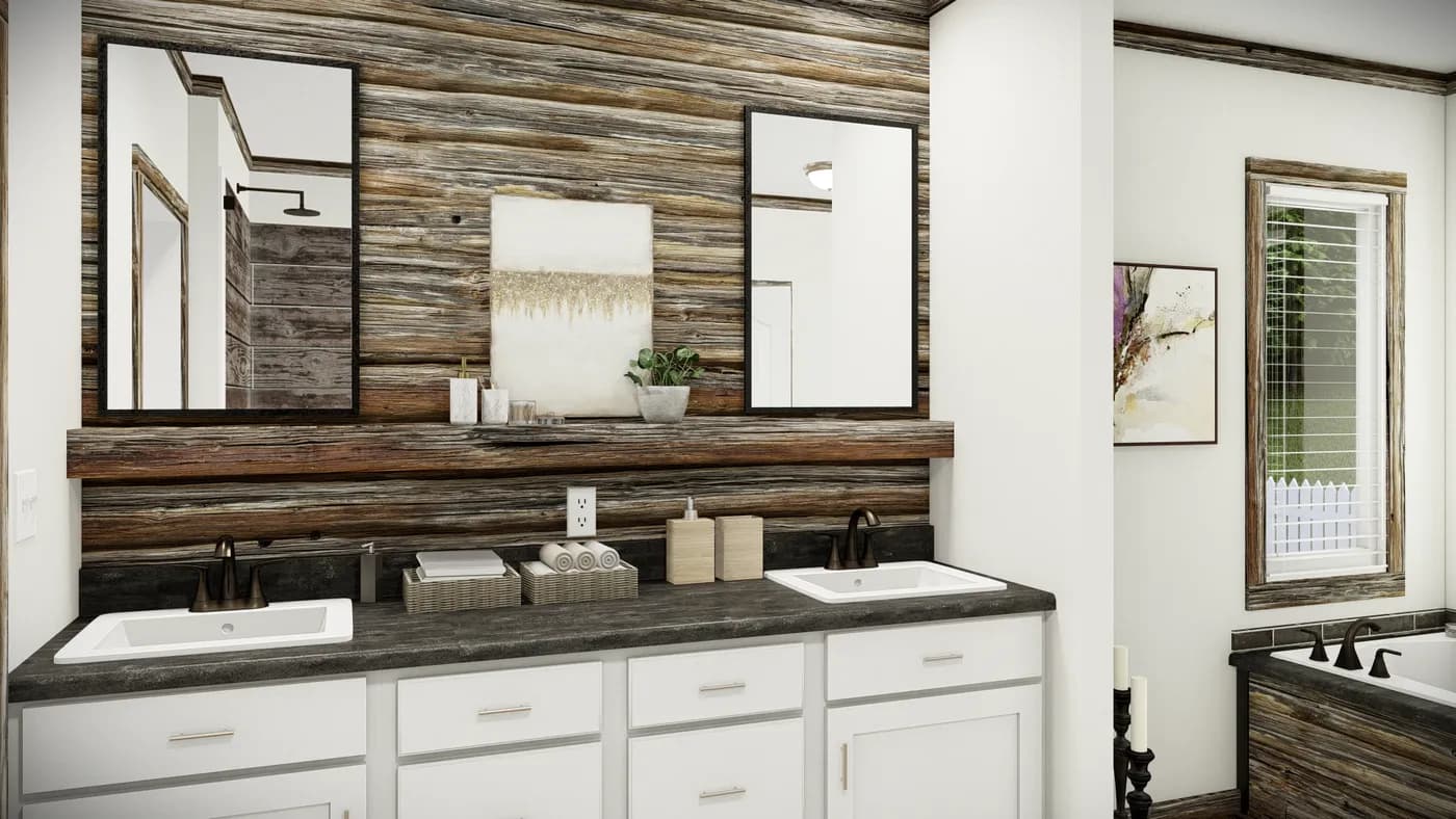 The THE SUMNER Primary Bathroom. This Manufactured Mobile Home features 3 bedrooms and 2 baths.