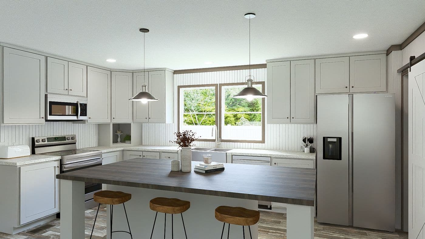 The ULTRA ISLAND BREEZE 56' Kitchen. This Manufactured Mobile Home features 3 bedrooms and 2 baths.
