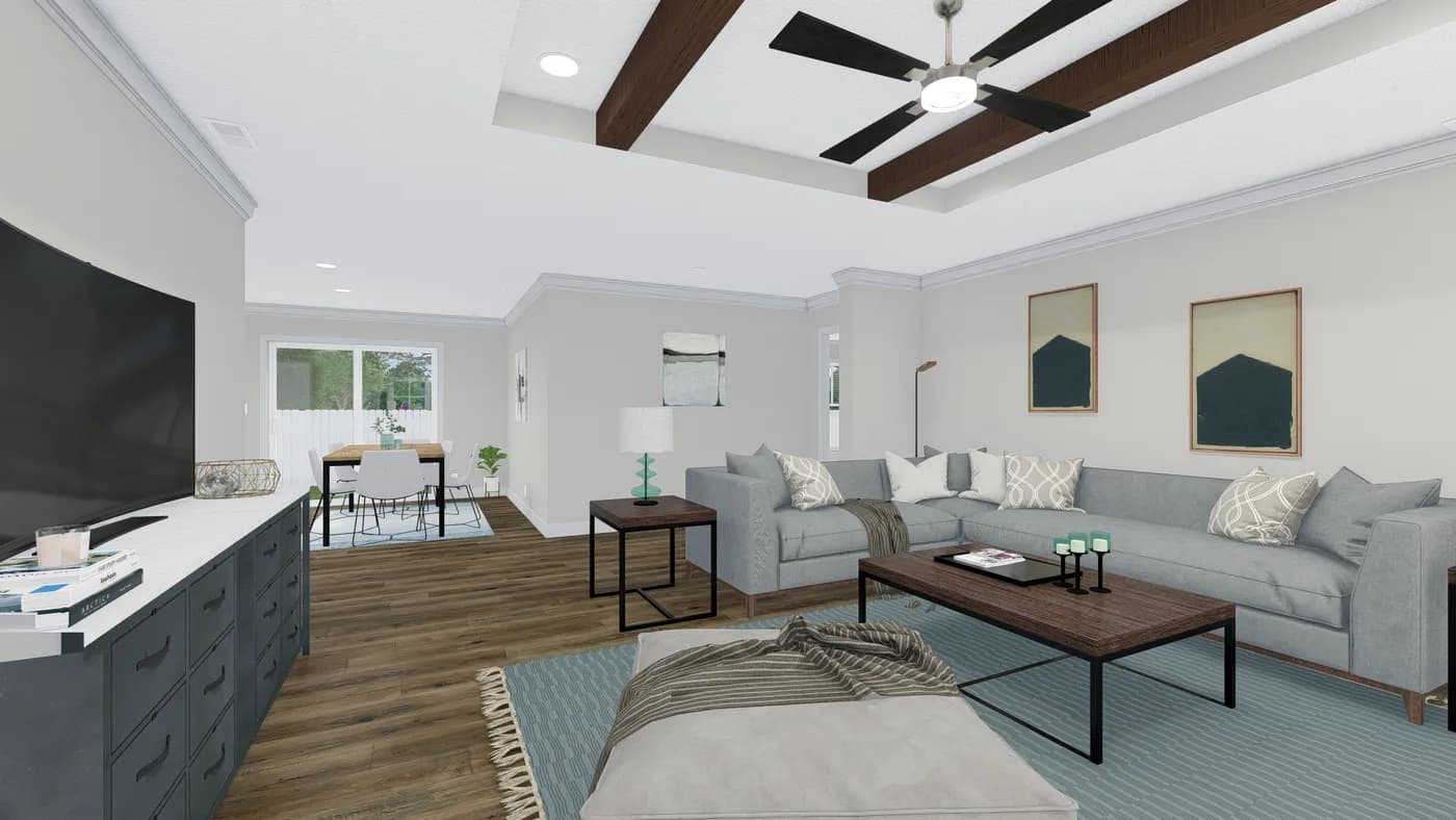 The THE MONTERREY Living Room. This Manufactured Mobile Home features 4 bedrooms and 3 baths.