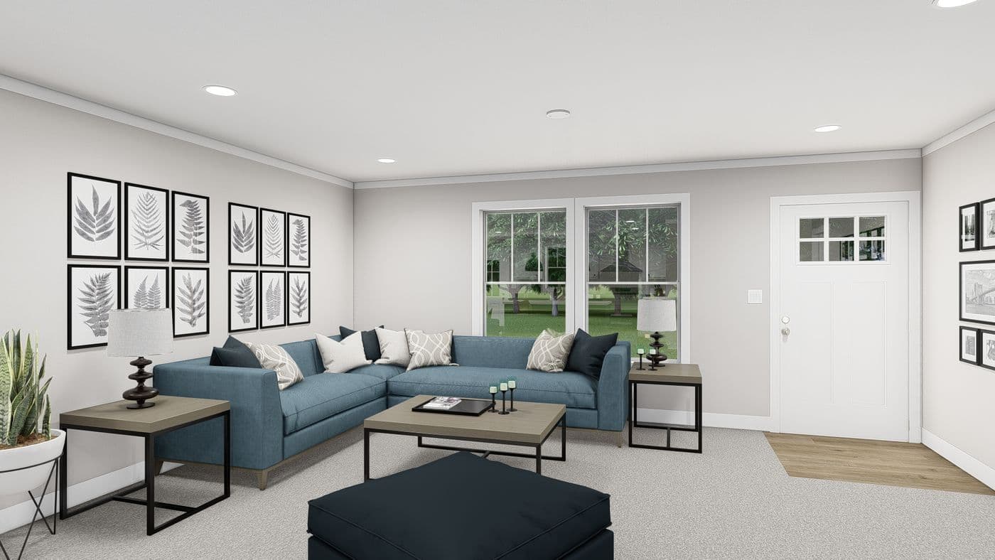 The LET IT BE Living Room. This Manufactured Mobile Home features 3 bedrooms and 2 baths.