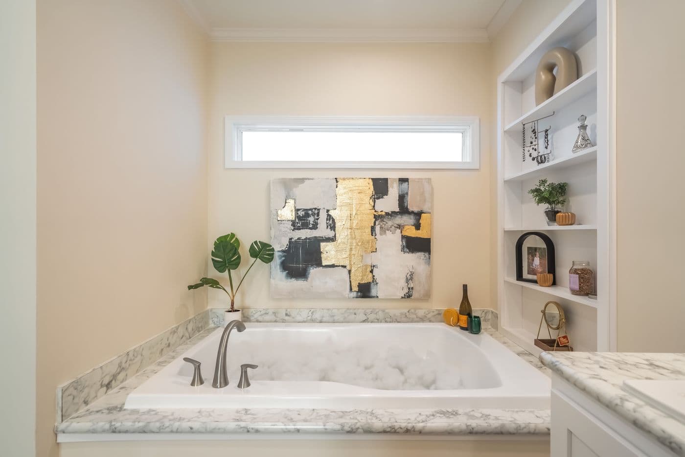 The SUPER 68 ELITE Primary Bathroom. This Manufactured Mobile Home features 3 bedrooms and 2 baths.
