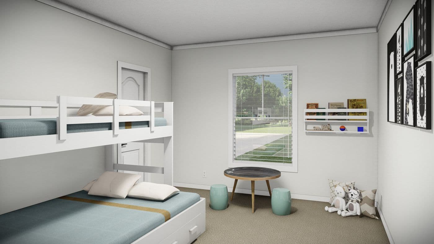 The THE PARKER Bedroom. This Manufactured Mobile Home features 3 bedrooms and 2 baths.