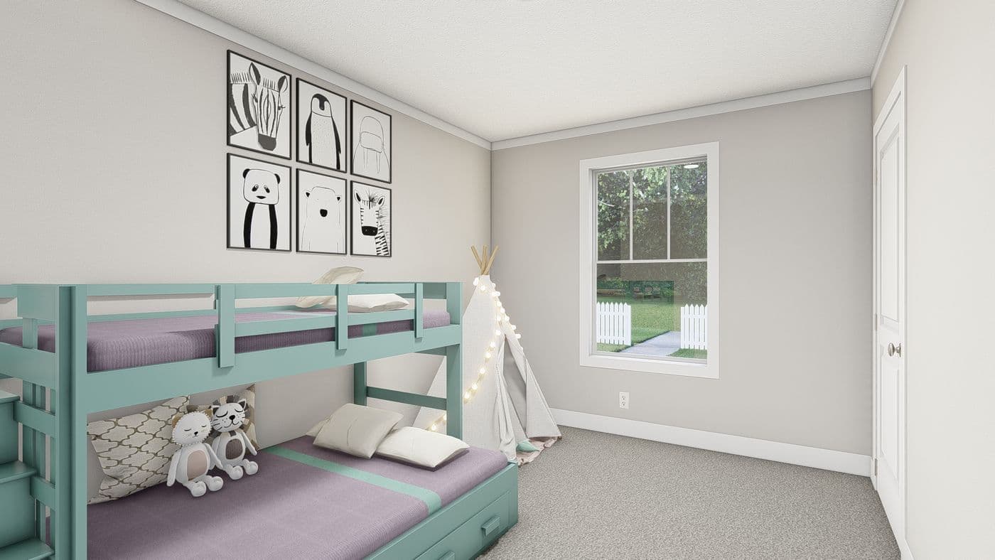 The UNDER PRESSURE Bedroom. This Manufactured Mobile Home features 3 bedrooms and 2 baths.