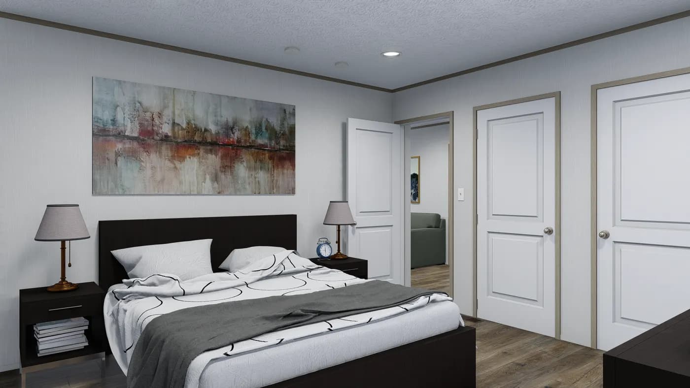 The HARTFORD Primary Bedroom. This Manufactured Mobile Home features 3 bedrooms and 2 baths.