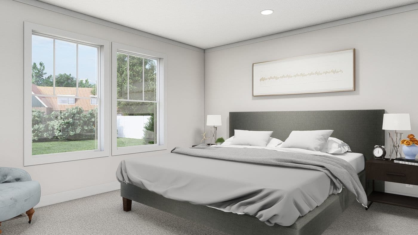 The ROCKET MAN Primary Bedroom. This Manufactured Mobile Home features 3 bedrooms and 2 baths.