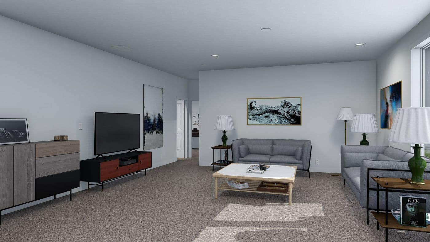 The BRYCE Living Room. This Manufactured Mobile Home features 3 bedrooms and 2 baths.