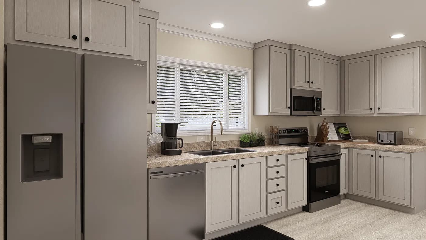The 5407 HIGH ROCK 7616 Kitchen. This Manufactured Mobile Home features 3 bedrooms and 2 baths.