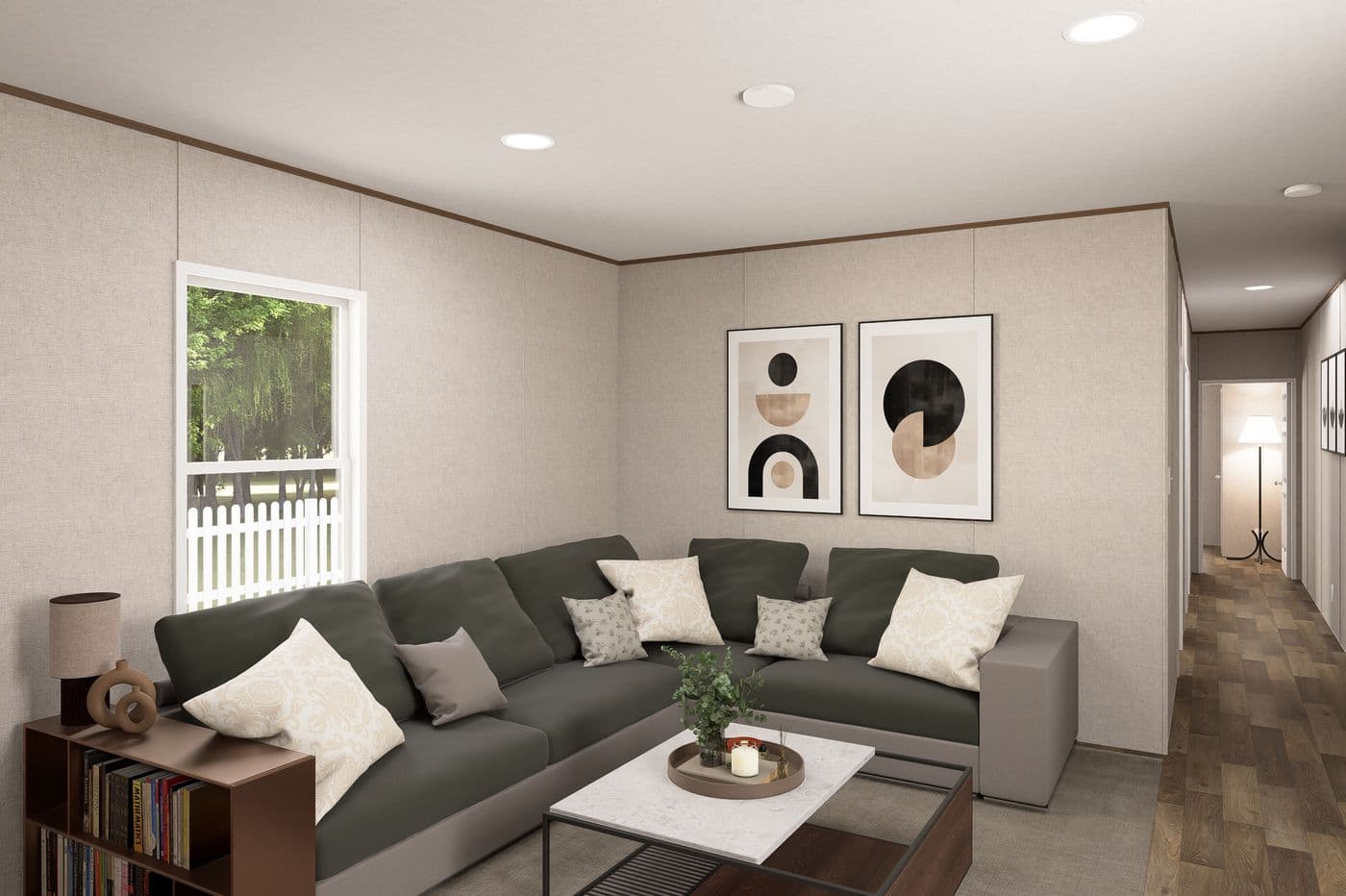 The CYPRESS Living Room. This Manufactured Mobile Home features 4 bedrooms and 2 baths.