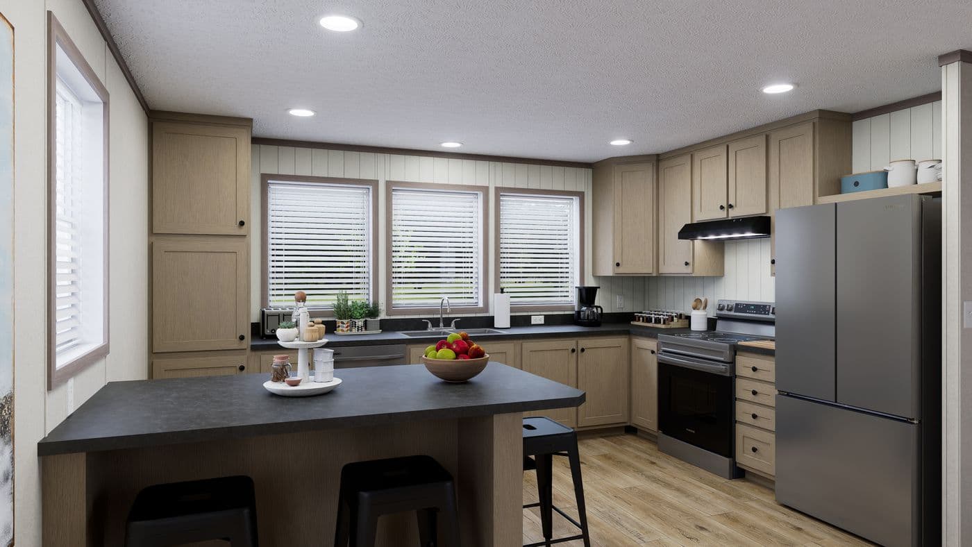 The 7016-CC03 HARBORVIEW 70 Kitchen. This Manufactured Mobile Home features 3 bedrooms and 2 baths.