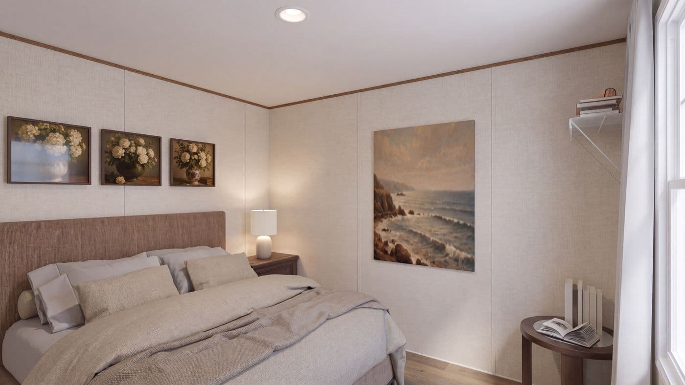 The TULIP Bedroom. This Manufactured Mobile Home features 2 bedrooms and 1 bath.