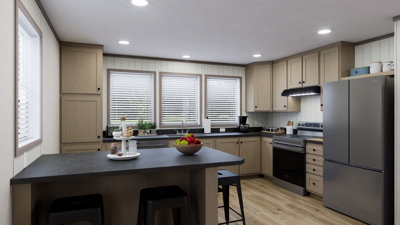 The 6016-CC03 HARBORVIEW 60 Kitchen. This Manufactured Mobile Home features 2 bedrooms and 2 baths.