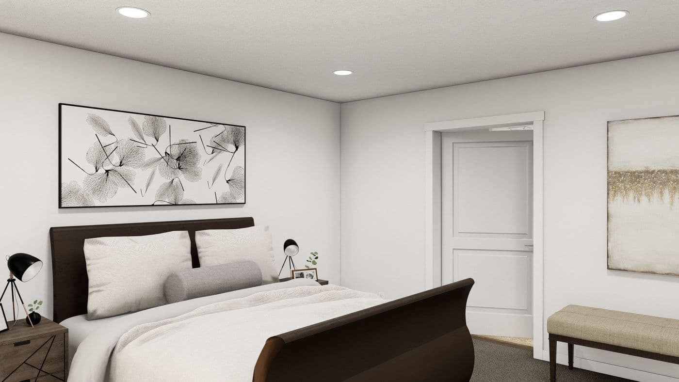 The THE WASHINGTON Primary Bedroom. This Manufactured Mobile Home features 3 bedrooms and 2 baths.