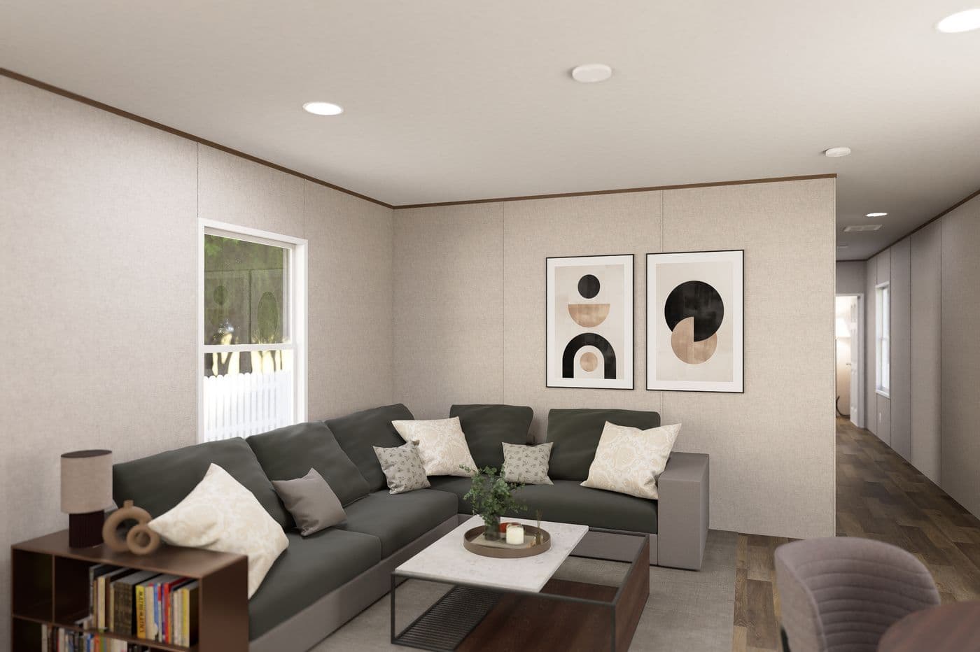 The BIRCH Living Room. This Manufactured Mobile Home features 3 bedrooms and 2 baths.