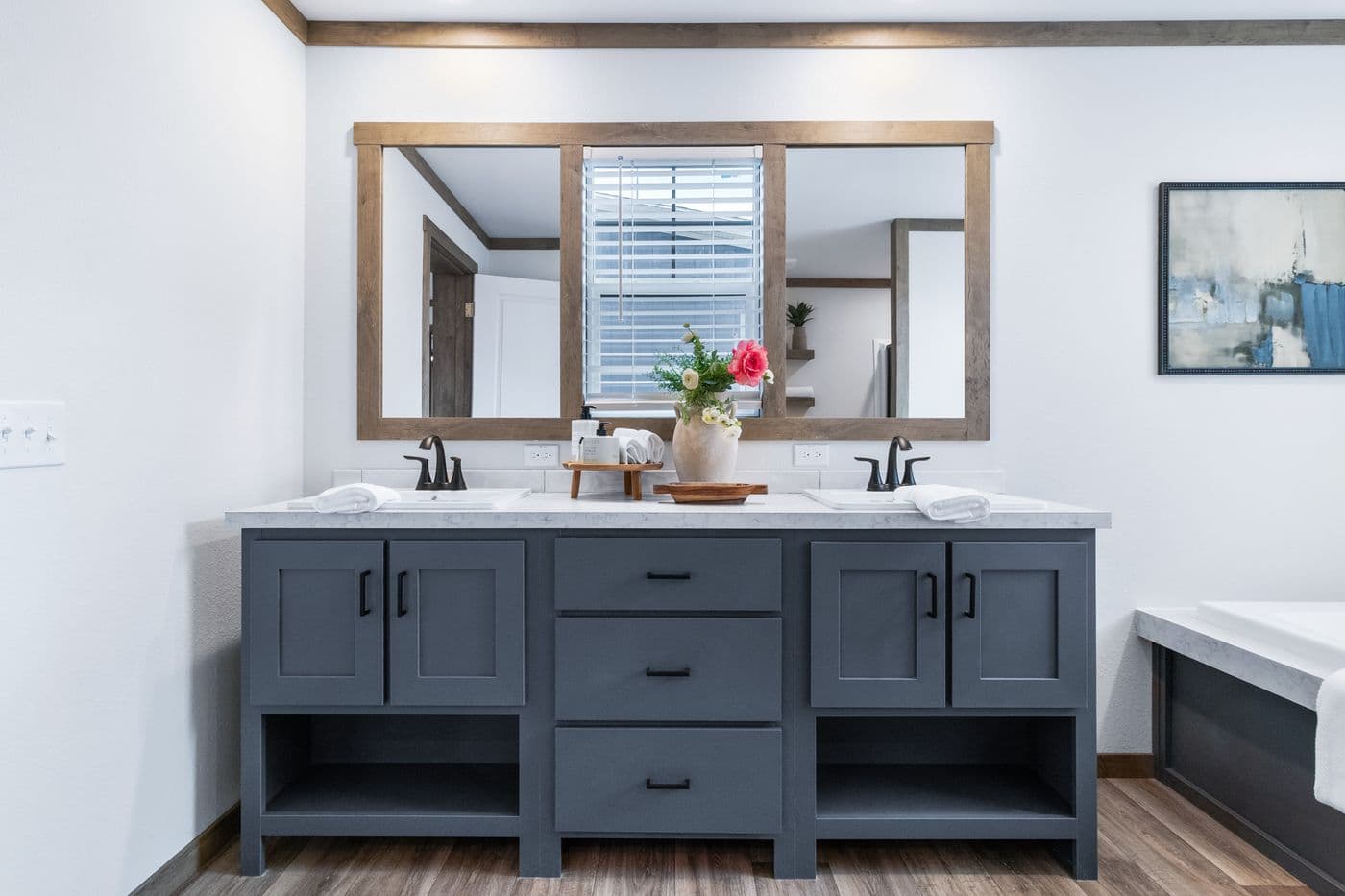 The FARM 3 FLEX Primary Bathroom. This Manufactured Mobile Home features 3 bedrooms and 2 baths.