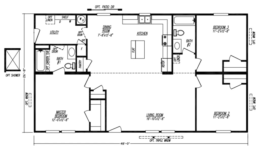Floorplan 28x48 3 Bedroom 2 Bath #ClaytonHomesFrazeysburg