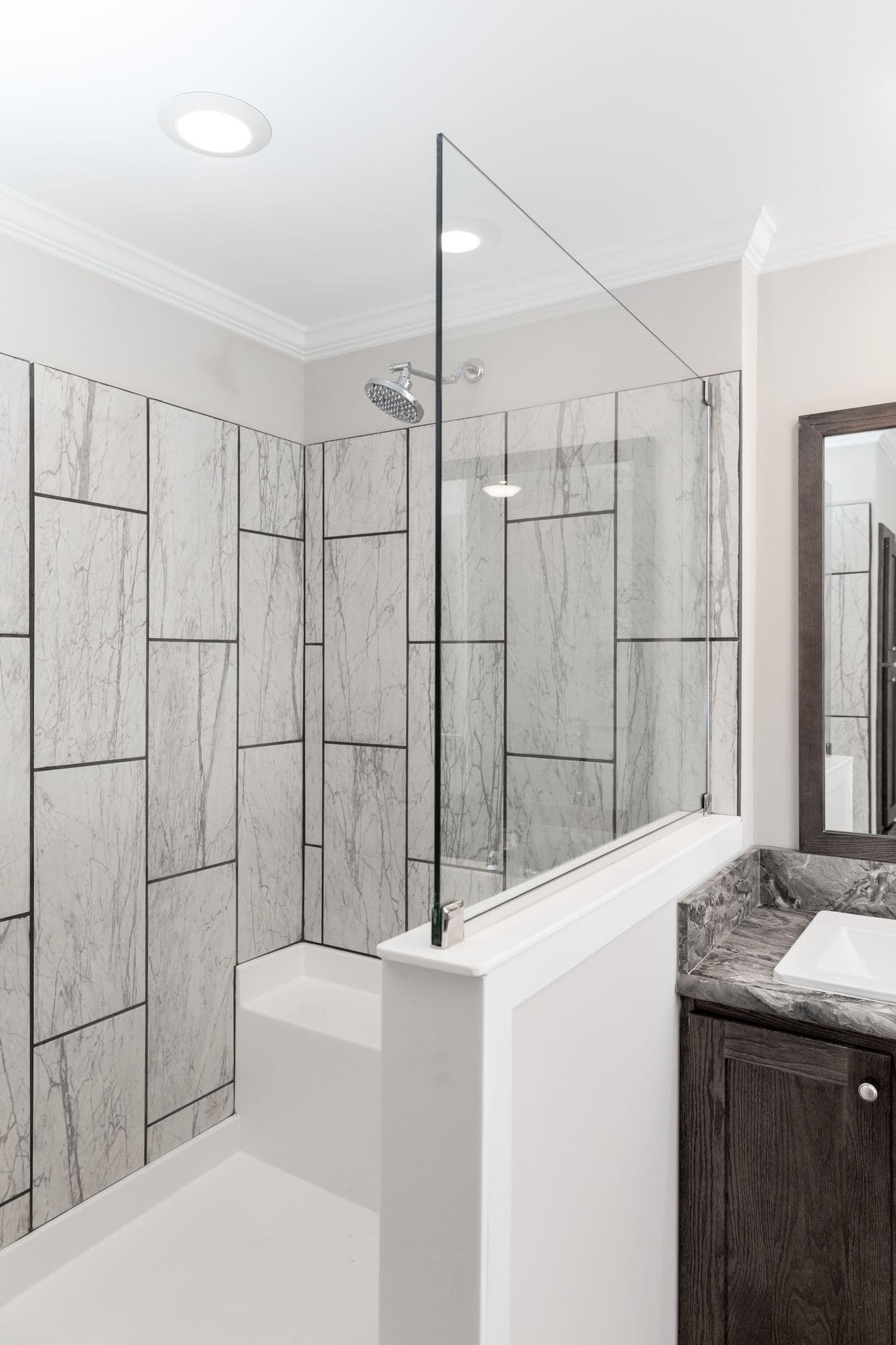 The THE VILLETTE Primary Bathroom. This Manufactured Mobile Home features 3 bedrooms and 2 baths.