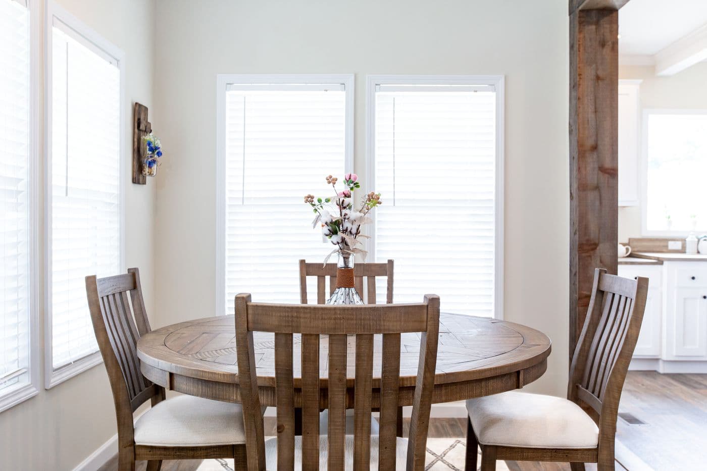 The SOUTHERN CHARM 4 BR Dining Room. This Manufactured Mobile Home features 4 bedrooms and 2 baths.
