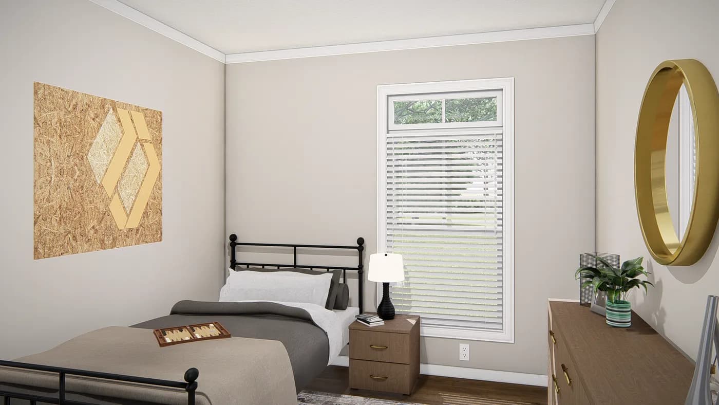 The THE VALHALLA Bedroom. This Manufactured Mobile Home features 3 bedrooms and 2 baths.