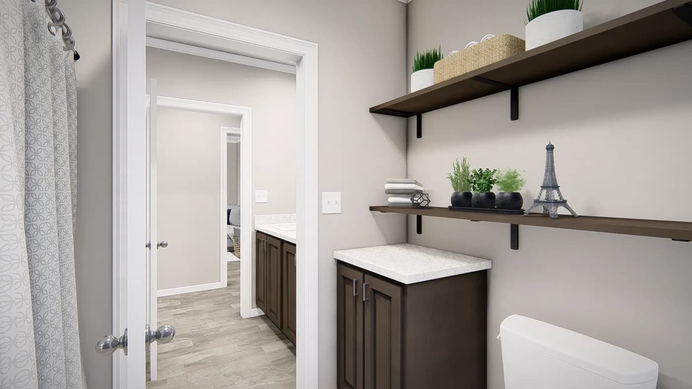 The THE RIVIERA Guest Bathroom. This Manufactured Mobile Home features 4 bedrooms and 2 baths.