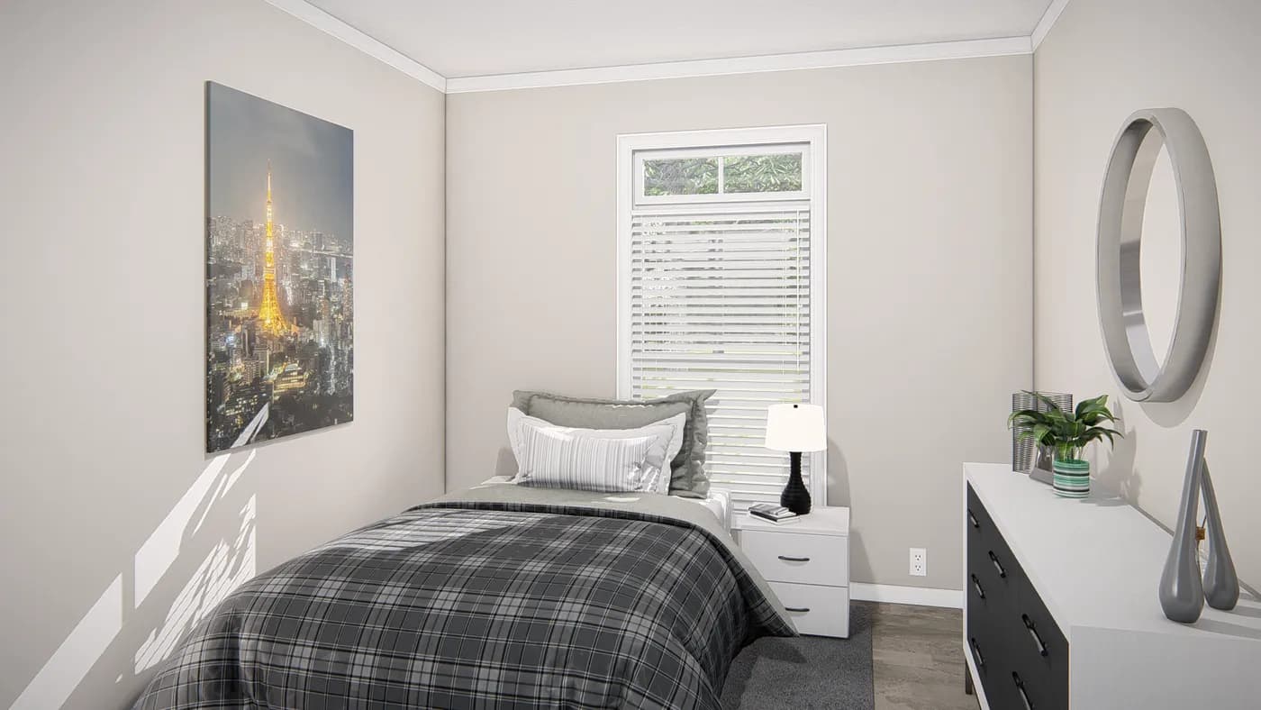 The THE RIVIERA Bedroom. This Manufactured Mobile Home features 4 bedrooms and 2 baths.