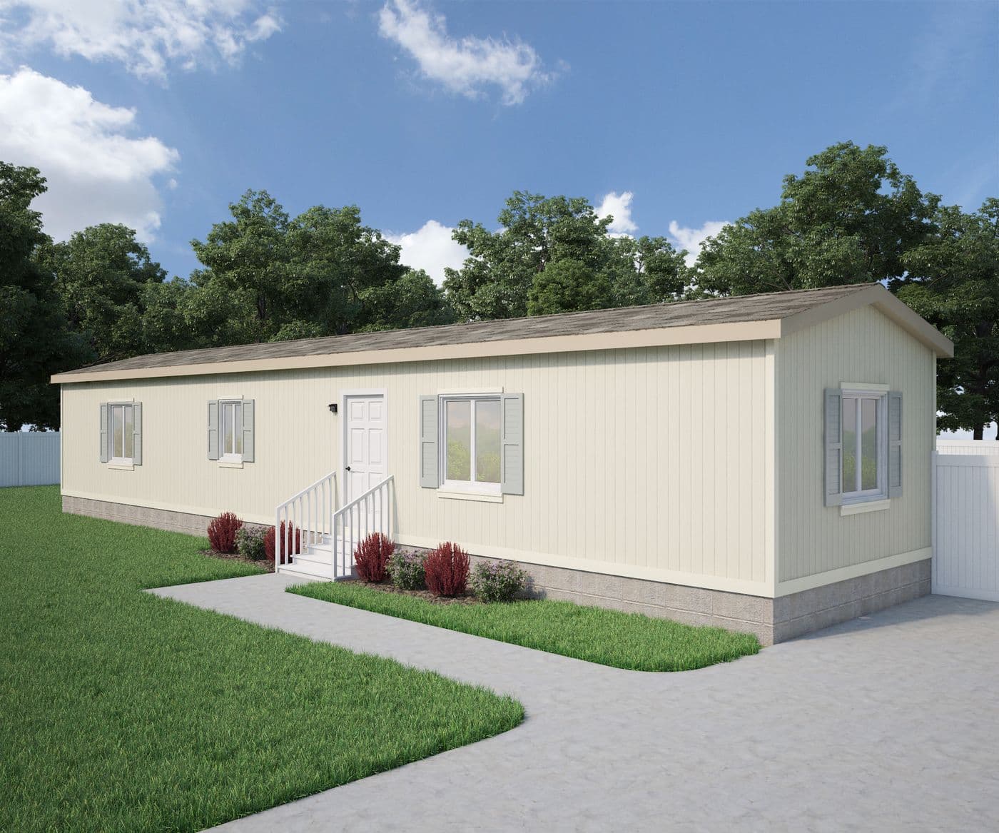 The FAIRPOINT 14603B Standard Exterior. This Manufactured Mobile Home features 3 bedrooms and 2 baths.
