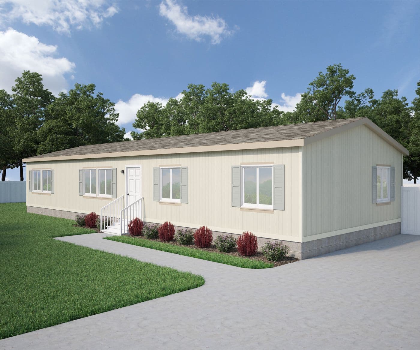 The FAIRPOINT 24623A Standard Exterior. This Manufactured Mobile Home features 3 bedrooms and 2 baths.