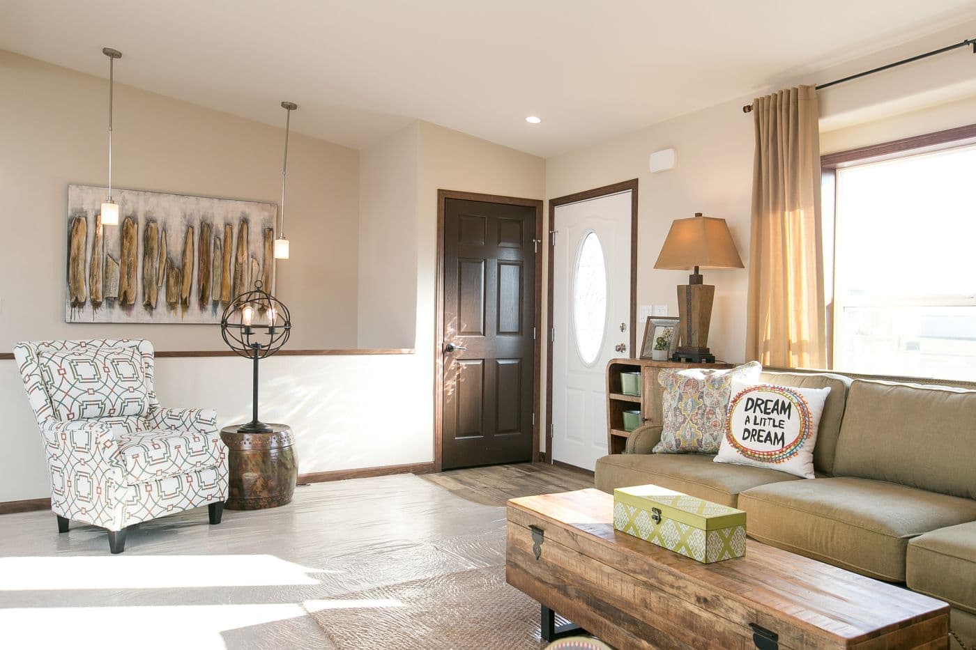 The INTEGRITY 98 MOD Living Room. This Manufactured Mobile Home features 2 bedrooms and 2 baths.