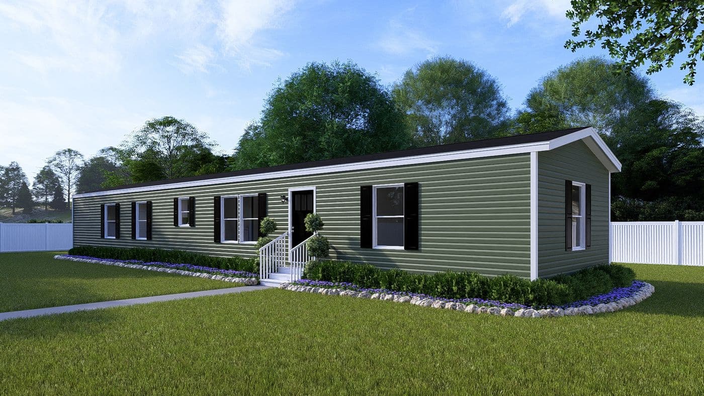 The GRAND Exterior in Olive Vinyl. This Manufactured Mobile Home features 3 bedrooms and 2 baths.