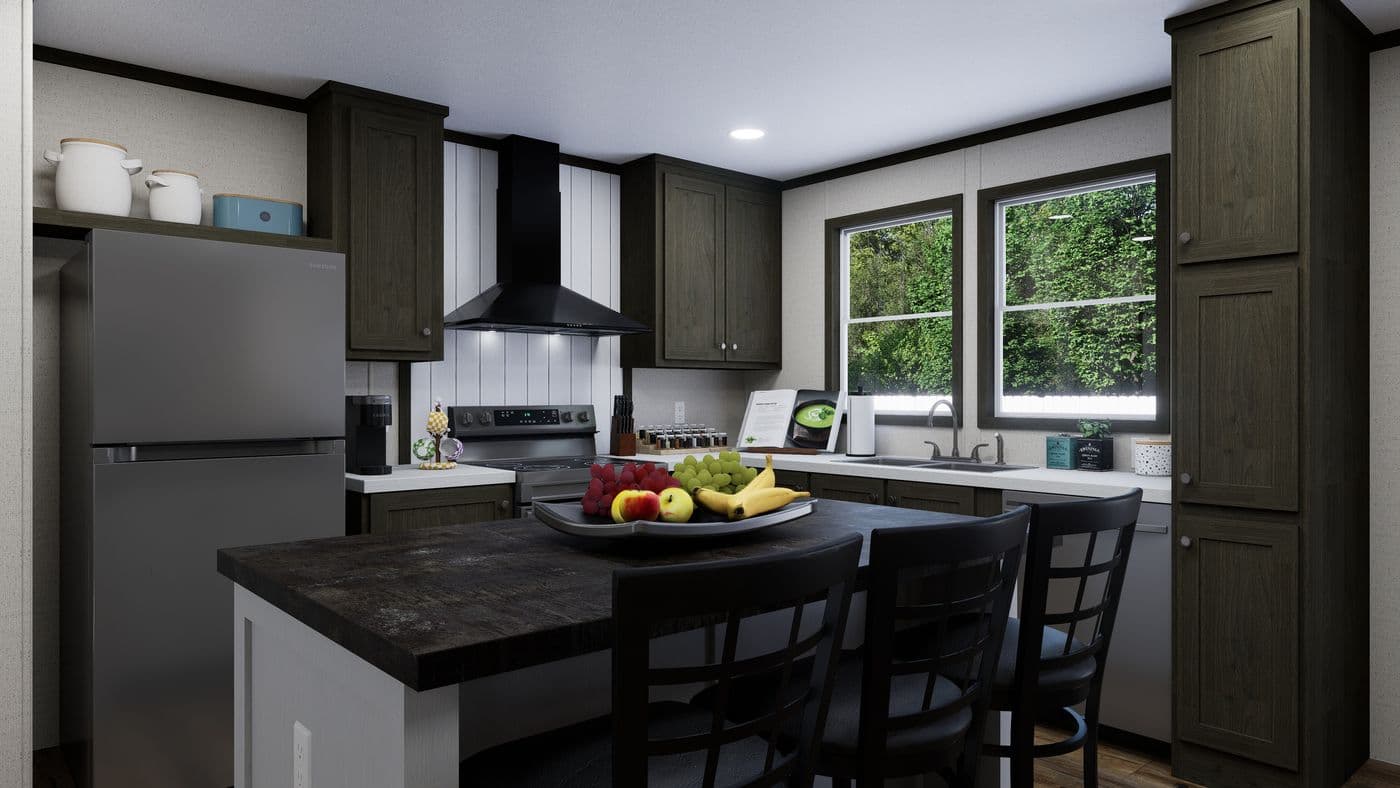 The PURPOSE Exterior. This Manufactured Mobile Home features 4 bedrooms and 2 baths.