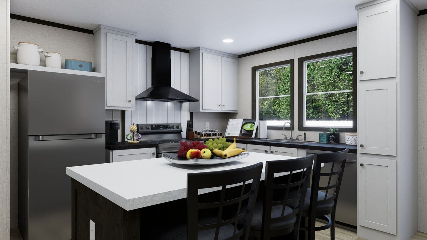 The PURPOSE Exterior. This Manufactured Mobile Home features 4 bedrooms and 2 baths.