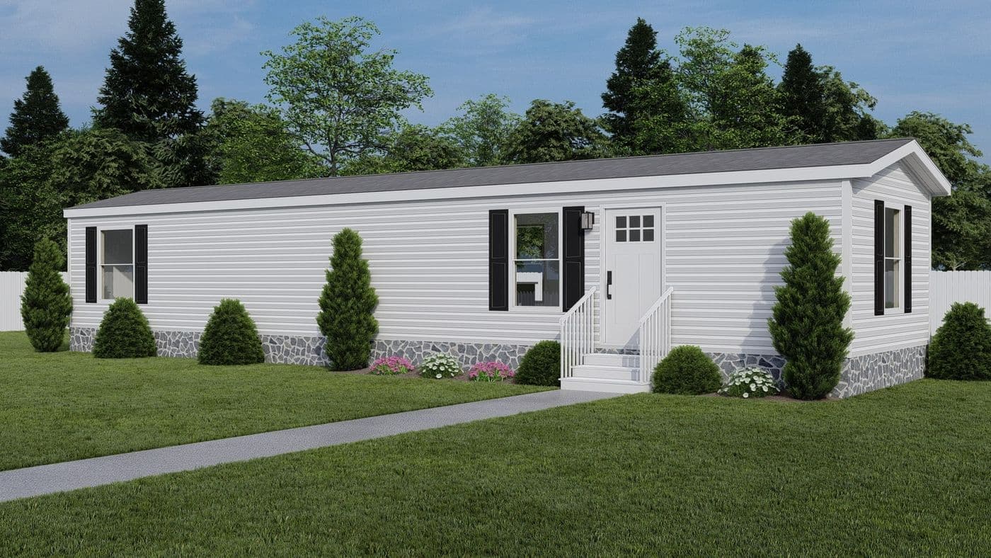 White - Basic. The POLO 6014-1456 Exterior. This Manufactured Mobile Home features 2 bedrooms and 2 baths.