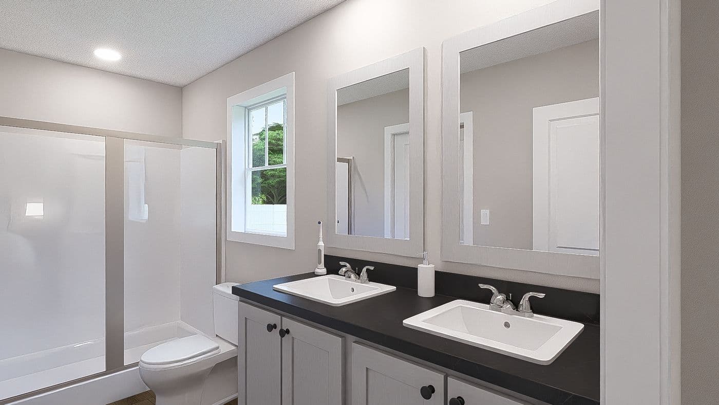 The HERE COMES THE SUN Exterior. This Manufactured Mobile Home features 3 bedrooms and 2 baths.