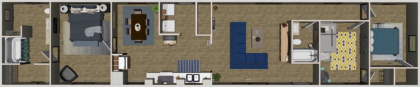 The THE GRAND Floor Plan. This Manufactured Mobile Home features 3 bedrooms and 2 baths.