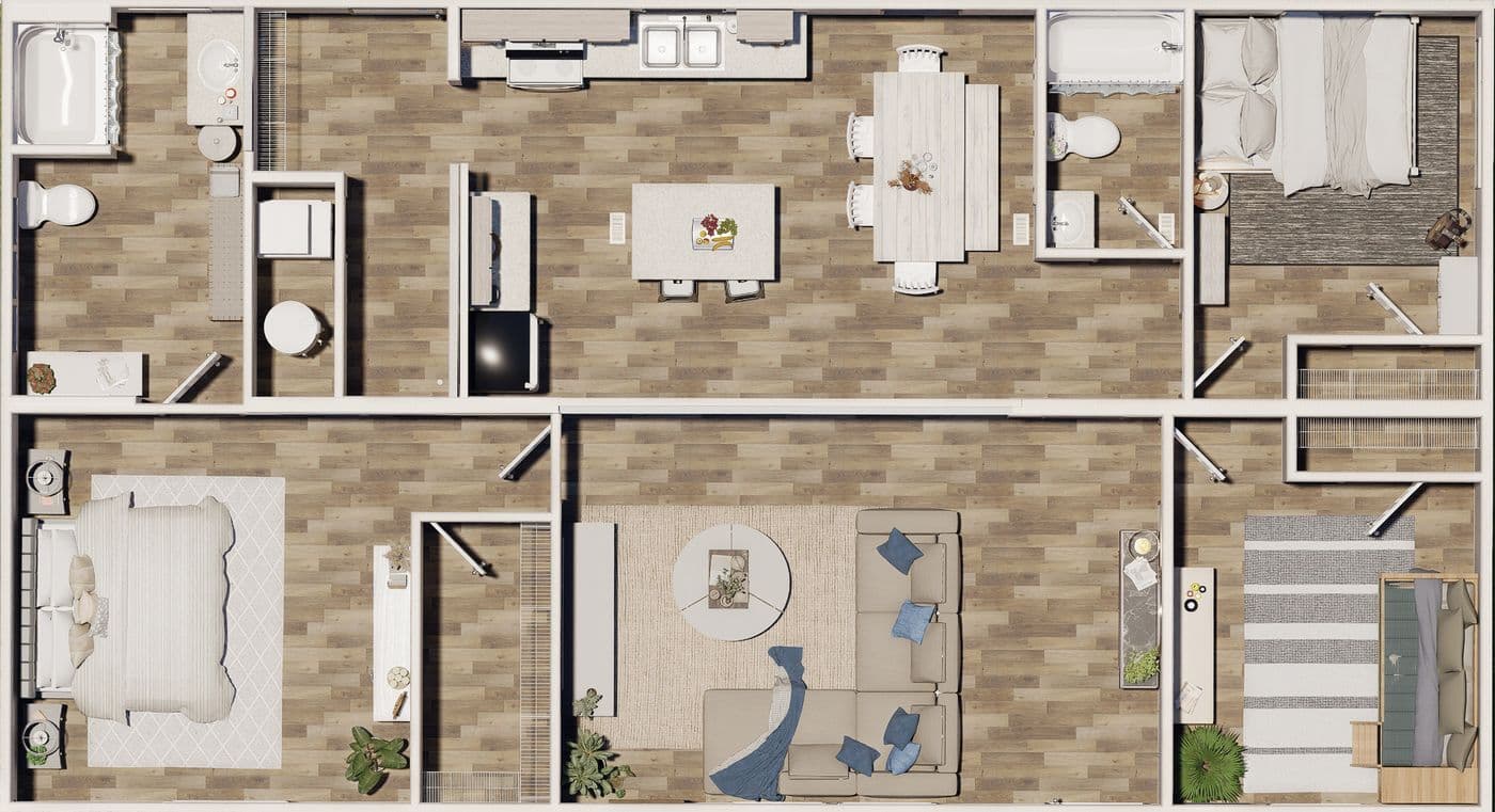 The MAPLE Floor Plan. This Manufactured Mobile Home features 3 bedrooms and 2 baths.