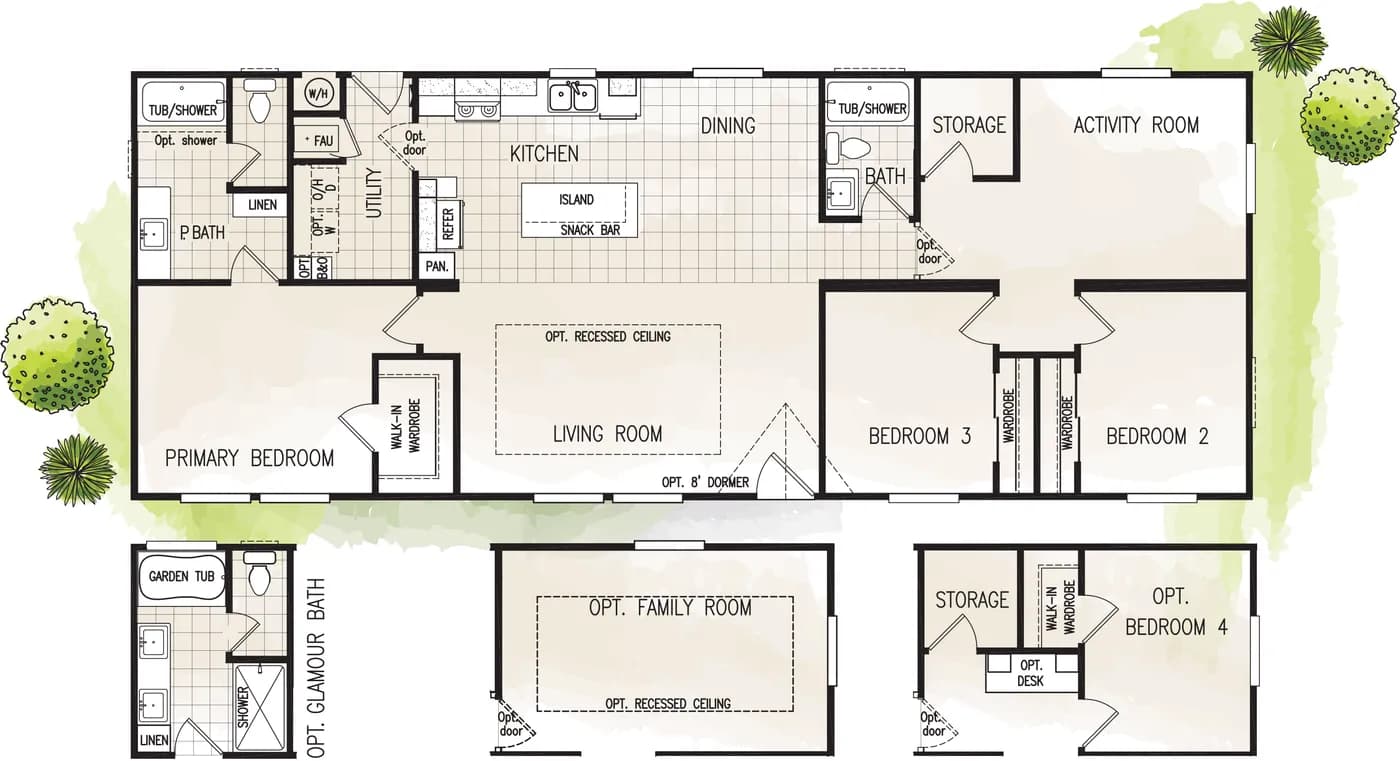 The FAIRPOINT 24623A Floor Plan. This Manufactured Mobile Home features 3 bedrooms and 2 baths.