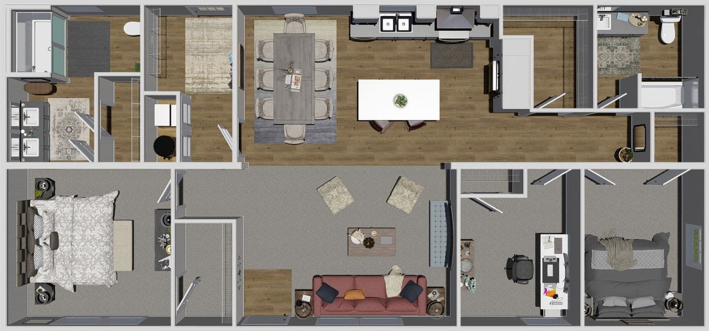 The LEAN ON ME Floor Plan. This Manufactured Mobile Home features 3 bedrooms and 2 baths.