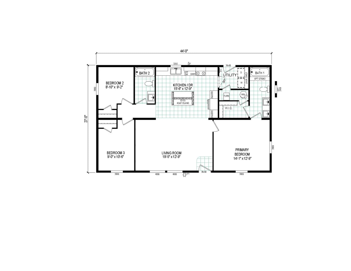 The 4428-E781 THE PULSE Floor Plan. This Manufactured Mobile Home features 3 bedrooms and 2 baths.