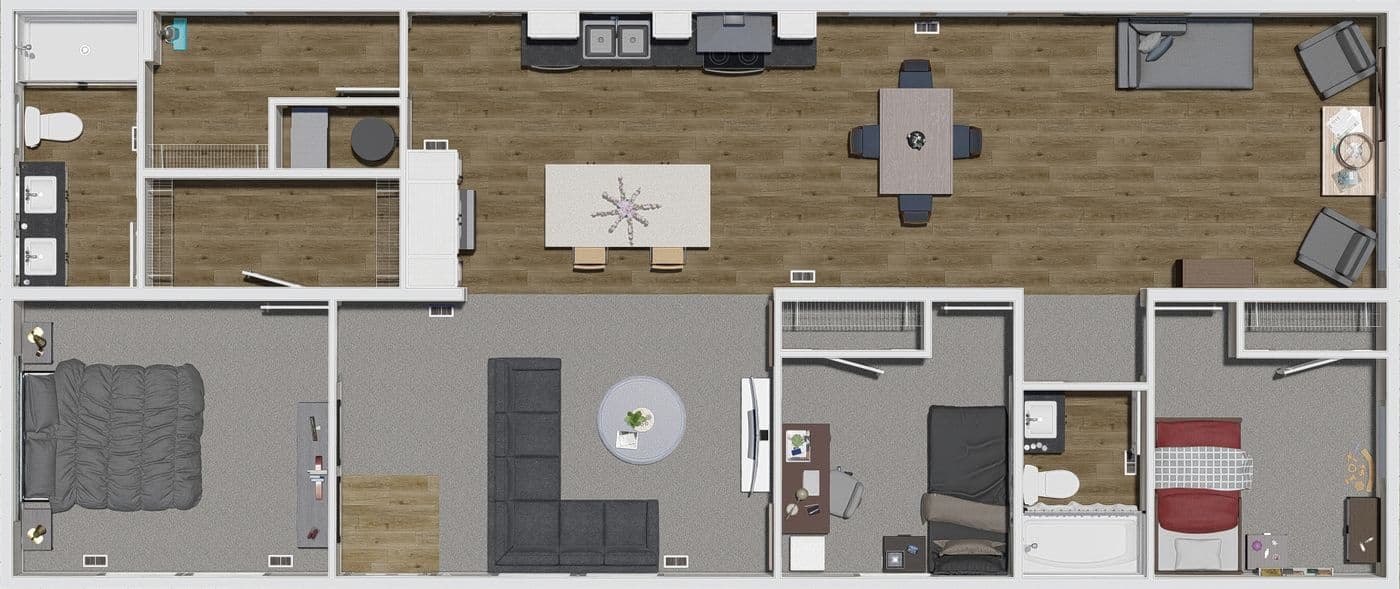 The MY GIRL Floor Plan. This Manufactured Mobile Home features 3 bedrooms and 2 baths.