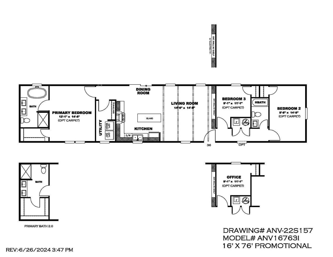 Floor plan for THE ANNIVERSARY ISLANDER - Move In Ready $114,900!